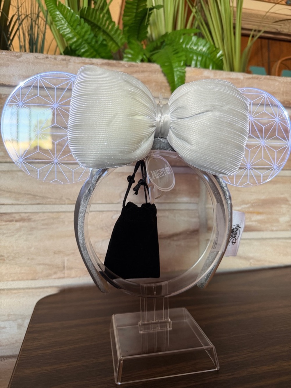 Disney Spaceship Earth Light-Up Minnie Ear Headband with Shimmery Silver Bow
